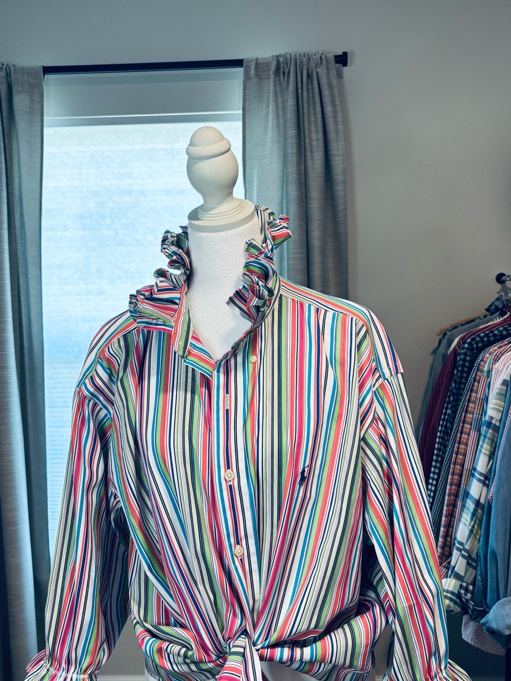 Polo by Ralph Lauren Multicolor Striped Ruffle-Collar Button-Down